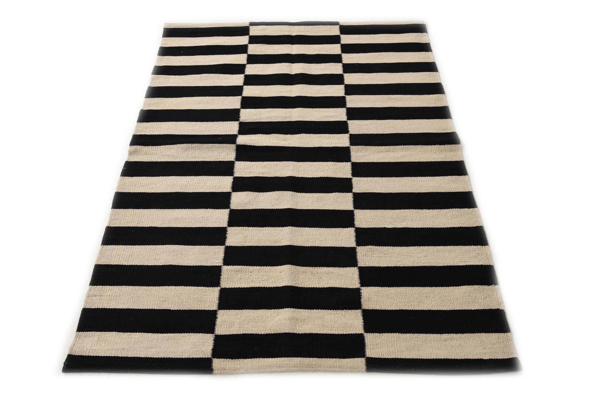 3' 5 x 4' 9 Hand Woven Kilim Modern Wool Rug