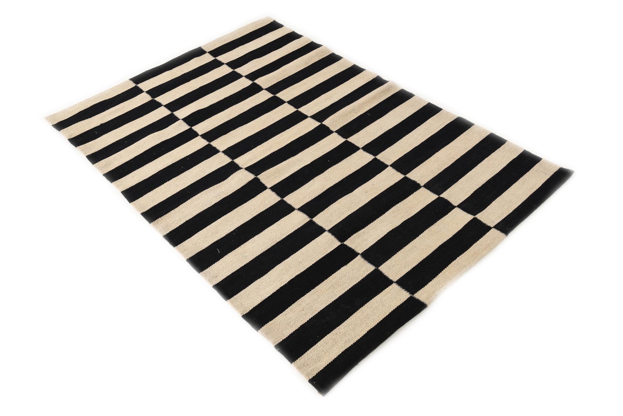 3' 4 x 4' 10 Hand Woven Kilim Modern Wool Rug