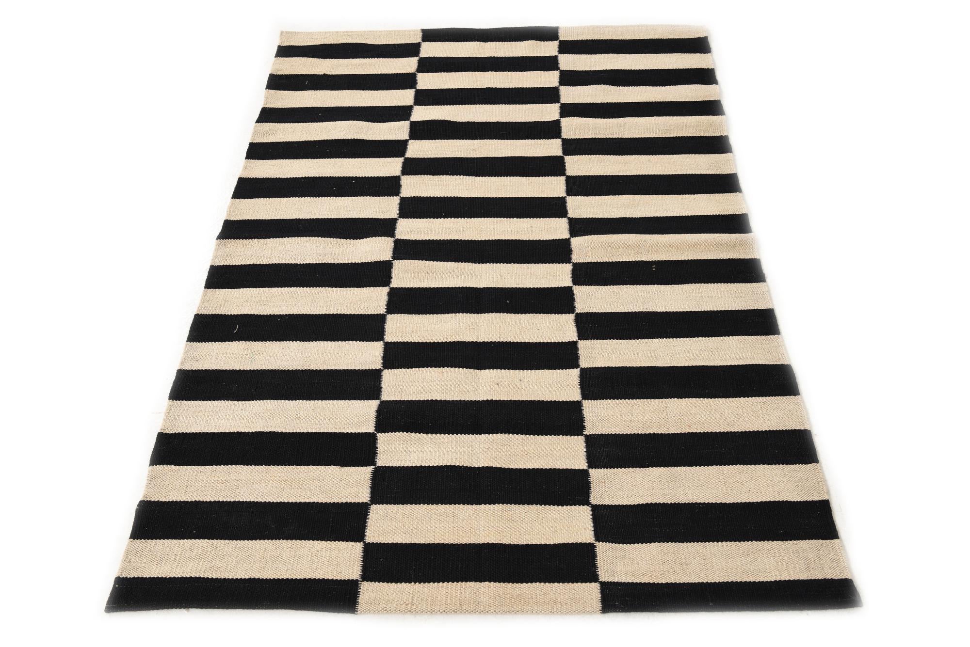 3' 4 x 4' 10 Hand Woven Kilim Modern Wool Rug
