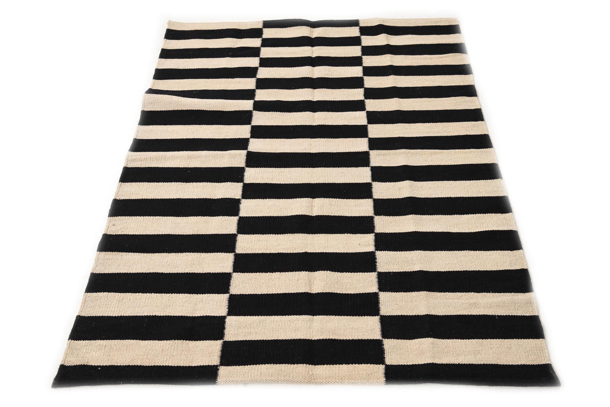 3' 4 x 4' 10 Hand Woven Kilim Modern Wool Rug