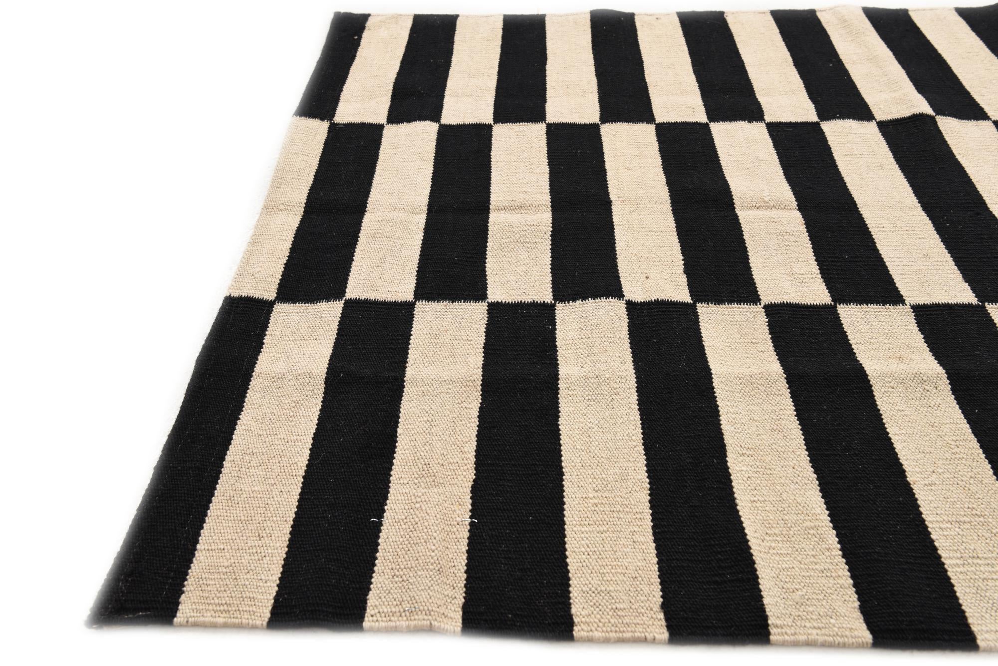 3' 4 x 4' 10 Hand Woven Kilim Modern Wool Rug