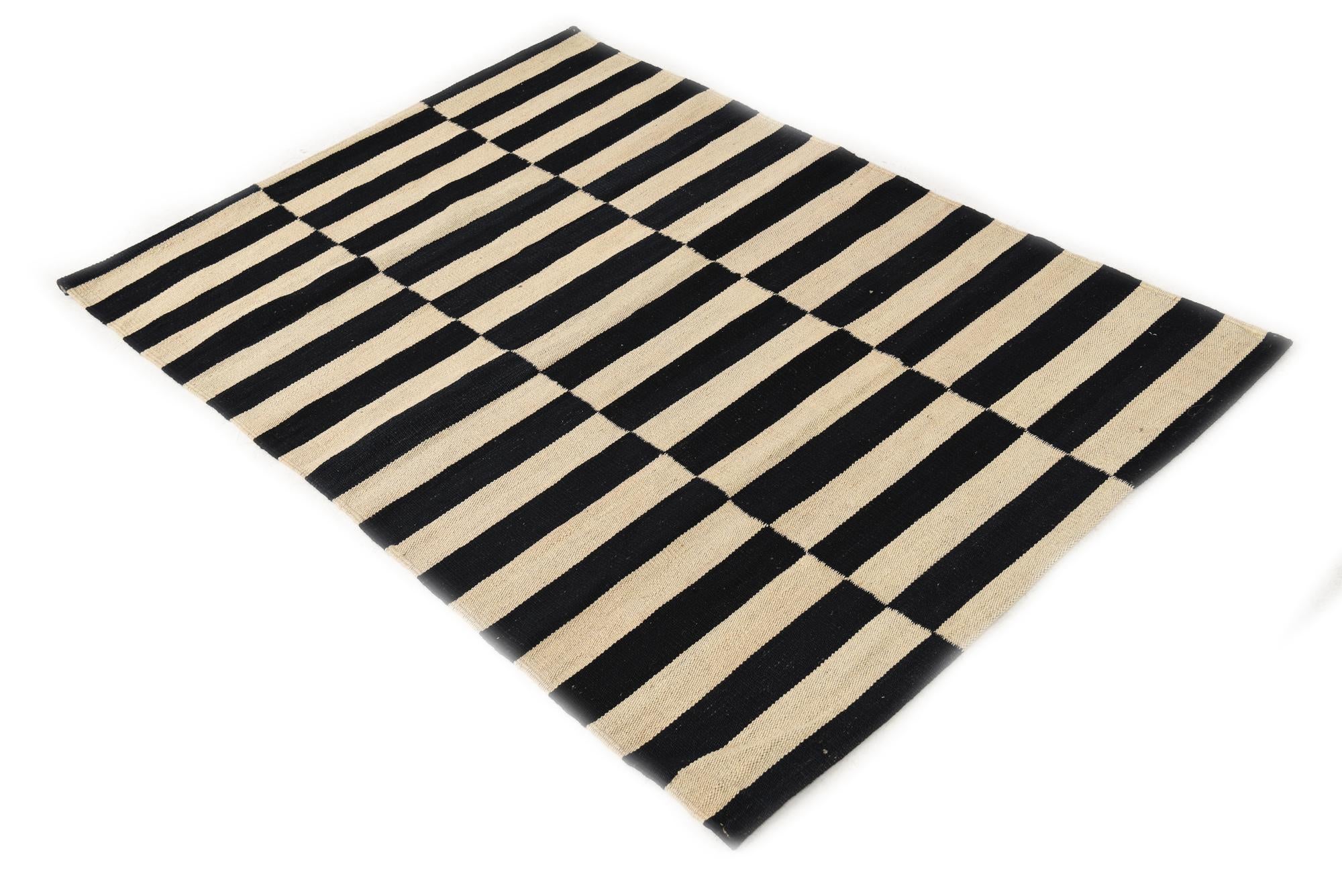 3' 4 x 4' 10 Hand Woven Kilim Modern Wool Rug