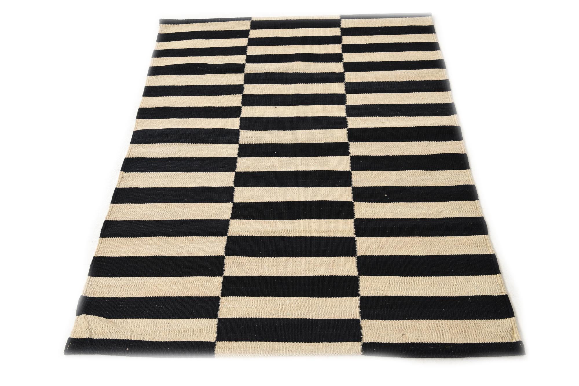 3' 4 x 4' 10 Hand Woven Kilim Modern Wool Rug