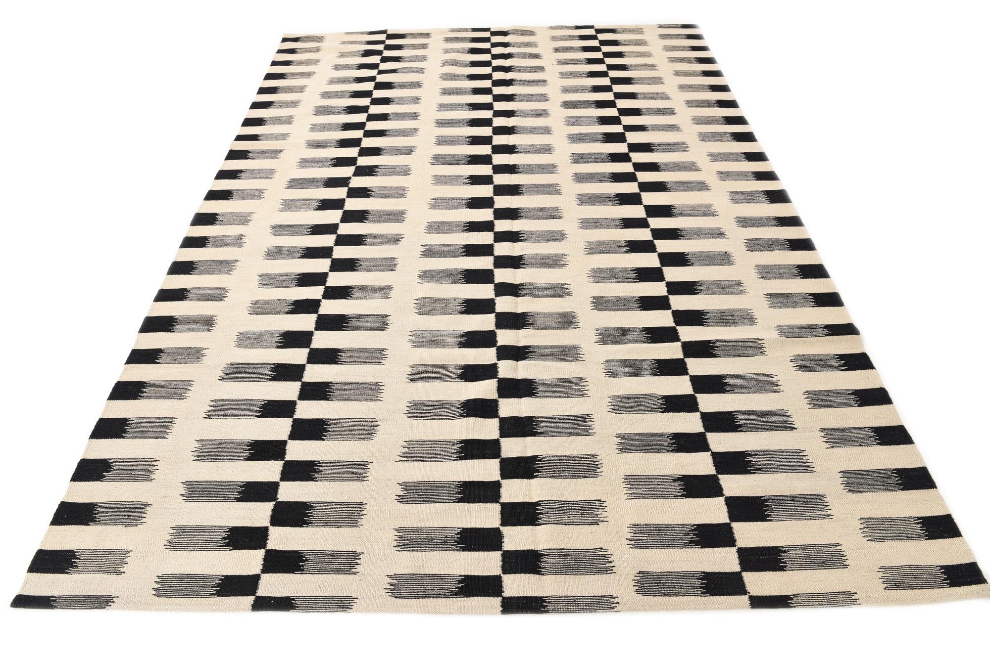 7' x 9' 4 Hand Woven Kilim Modern Wool Rug