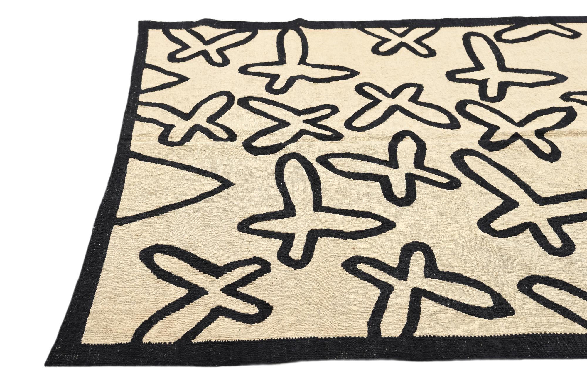 5' 2 x 6' 5 Hand Woven Kilim Modern Wool Rug