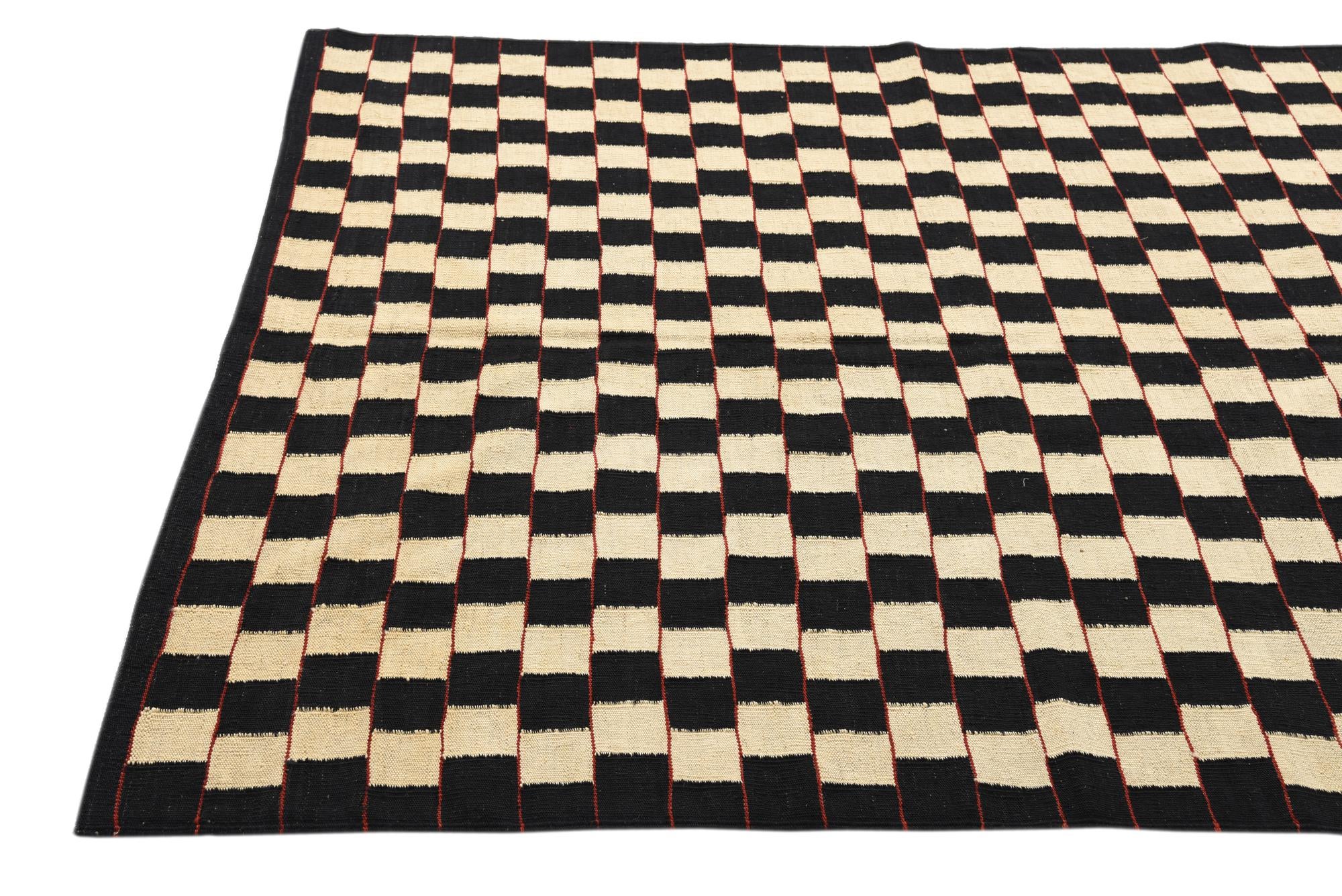 5' 2 x 6' 3 Hand Woven Kilim Modern Wool Rug