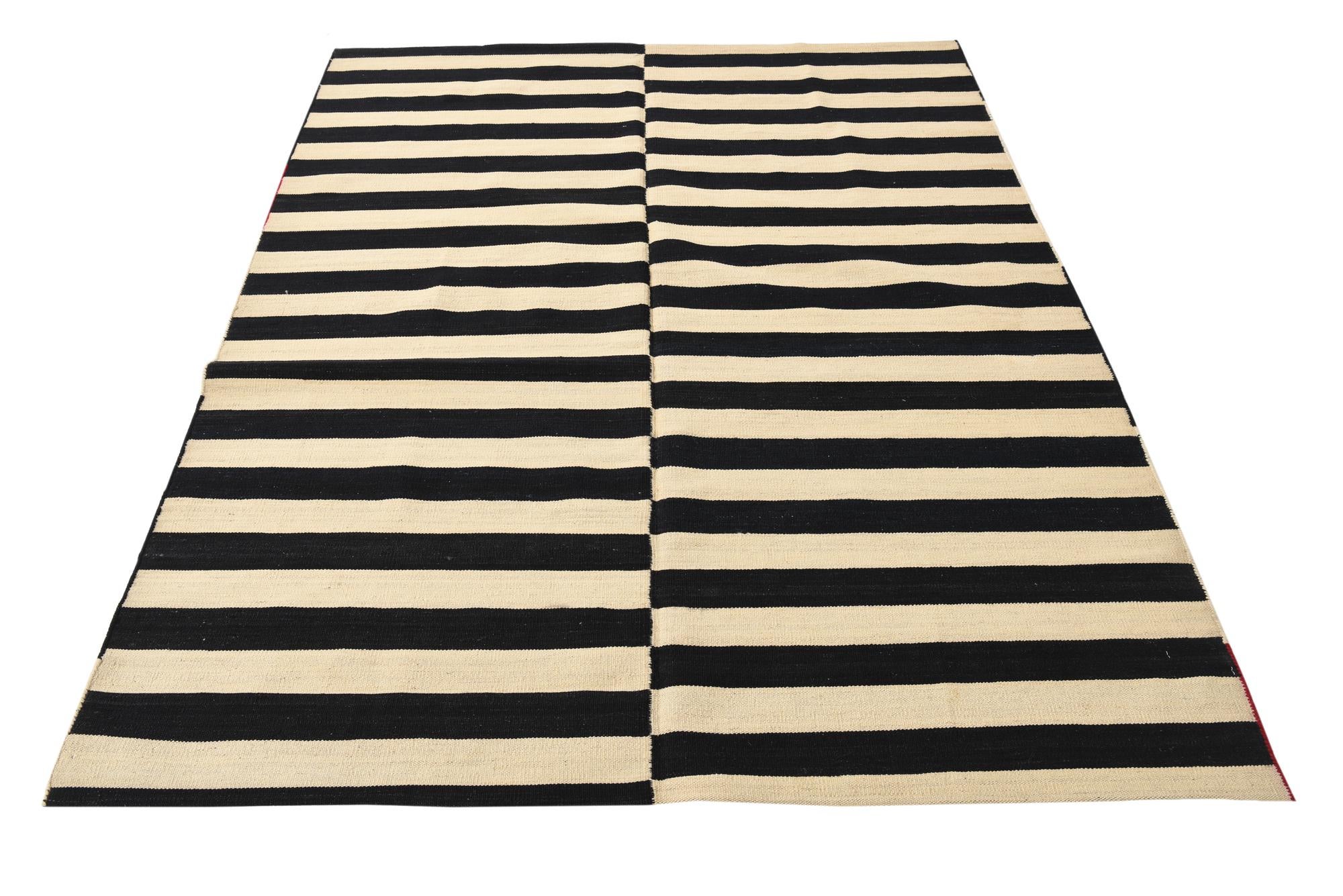 5' 2 x 6' 6 Hand Woven Kilim Modern Wool Rug