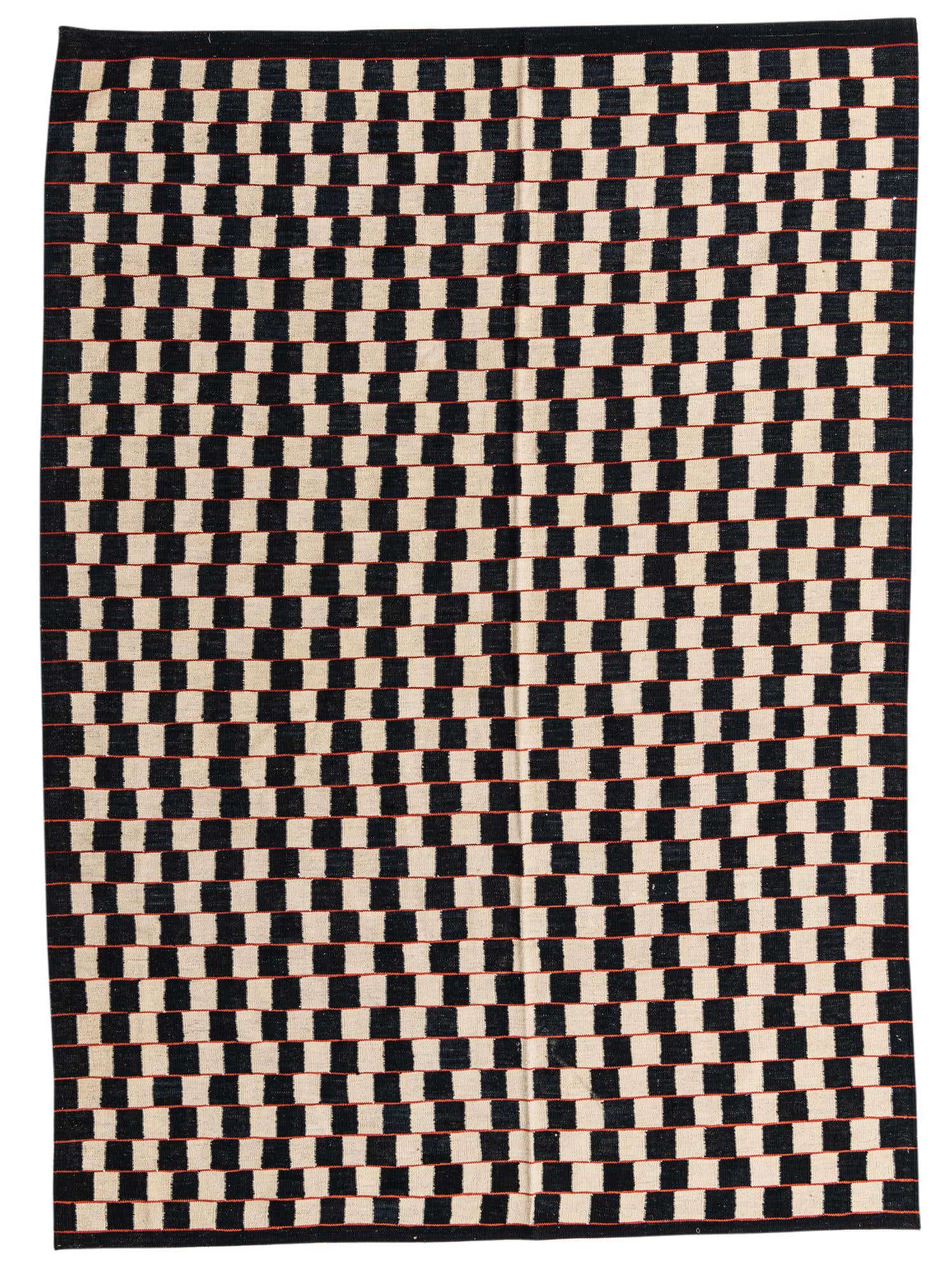 6' 9 x 9' 5 Hand Woven Kilim Modern Wool Rug