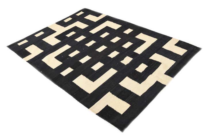 4' 4 x 6' Hand Woven Kilim Modern Wool Rug