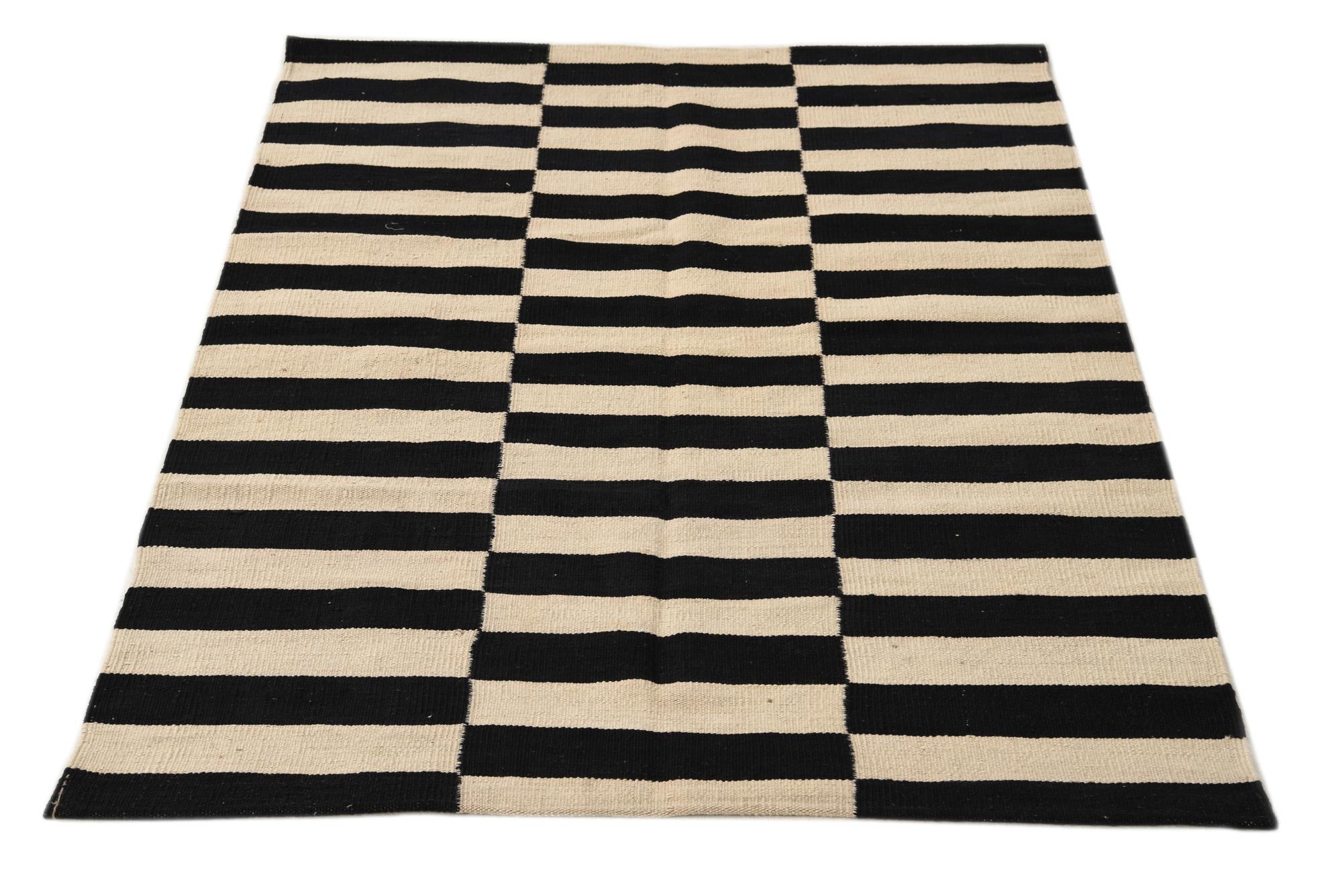 3' 6 x 4' 11 Hand Woven Kilim Modern Wool Rug
