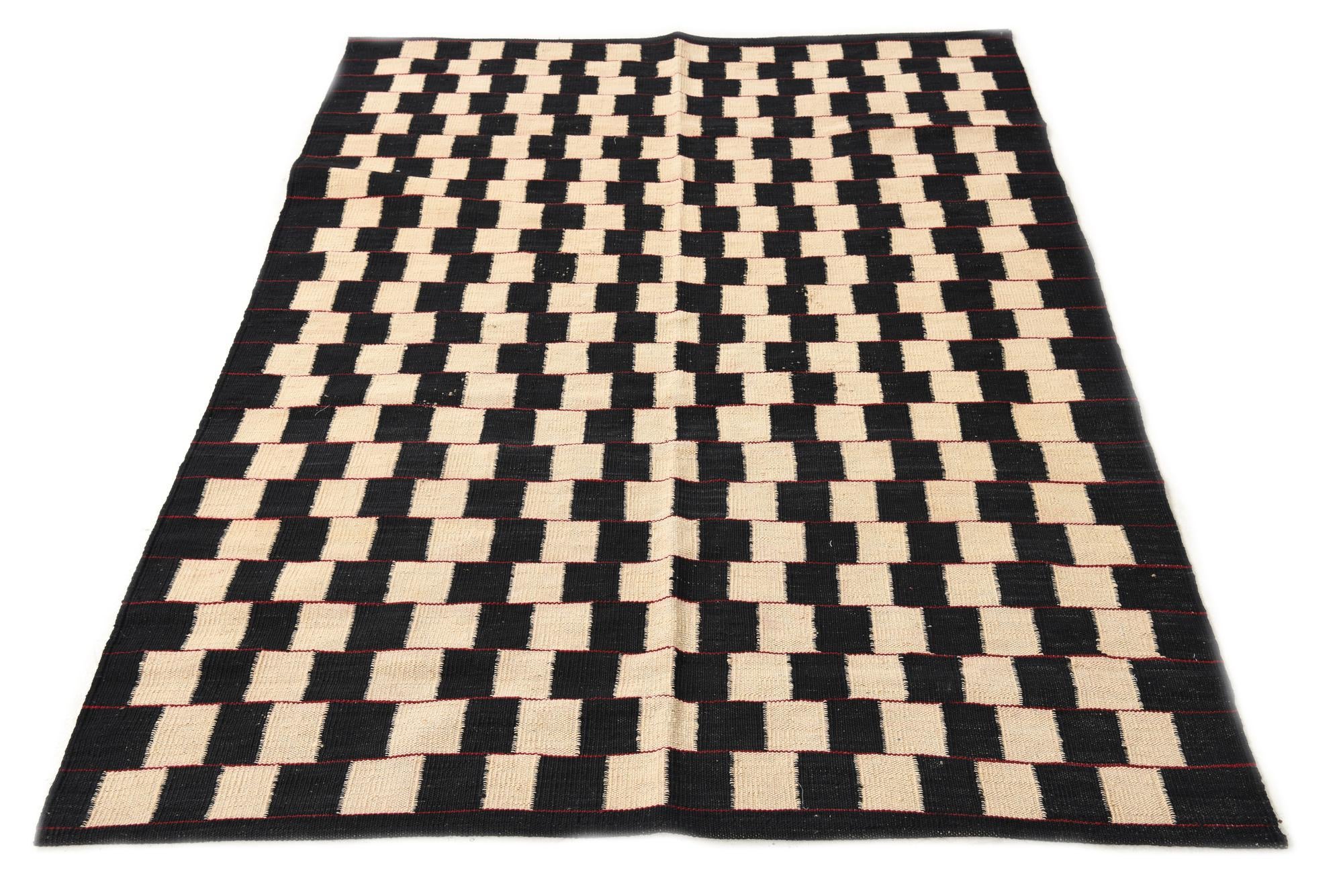 4' 3 x 5' 10 Hand Woven Kilim Modern Wool Rug