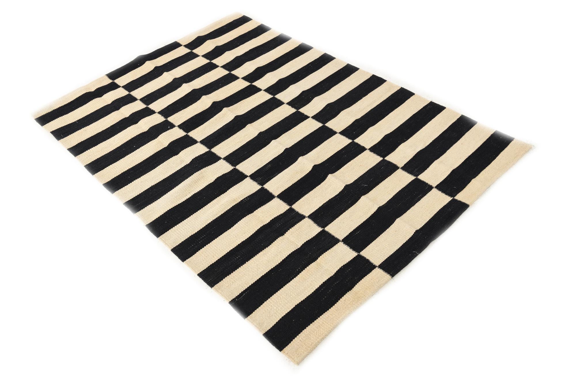 3' 4 x 4' 10 Hand Woven Kilim Modern Wool Rug