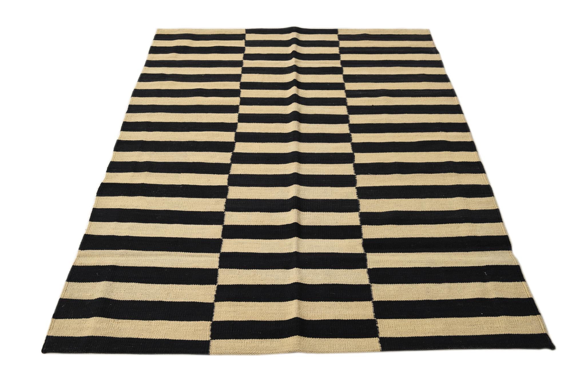 4' 1 x 5' 10 Hand Woven Kilim Modern Wool Rug