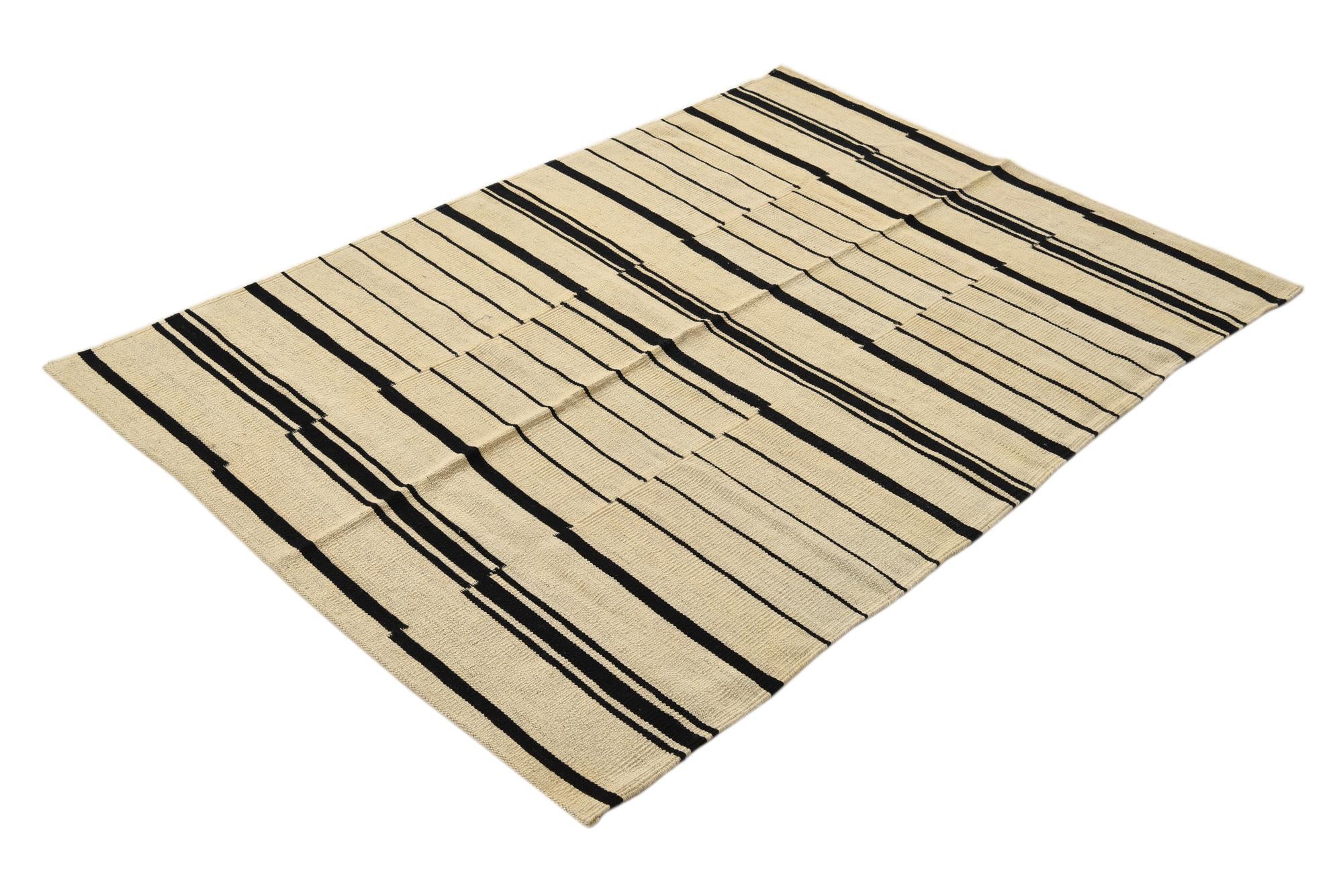 4' 1 x 5' 10 Hand Woven Kilim Modern Wool Rug