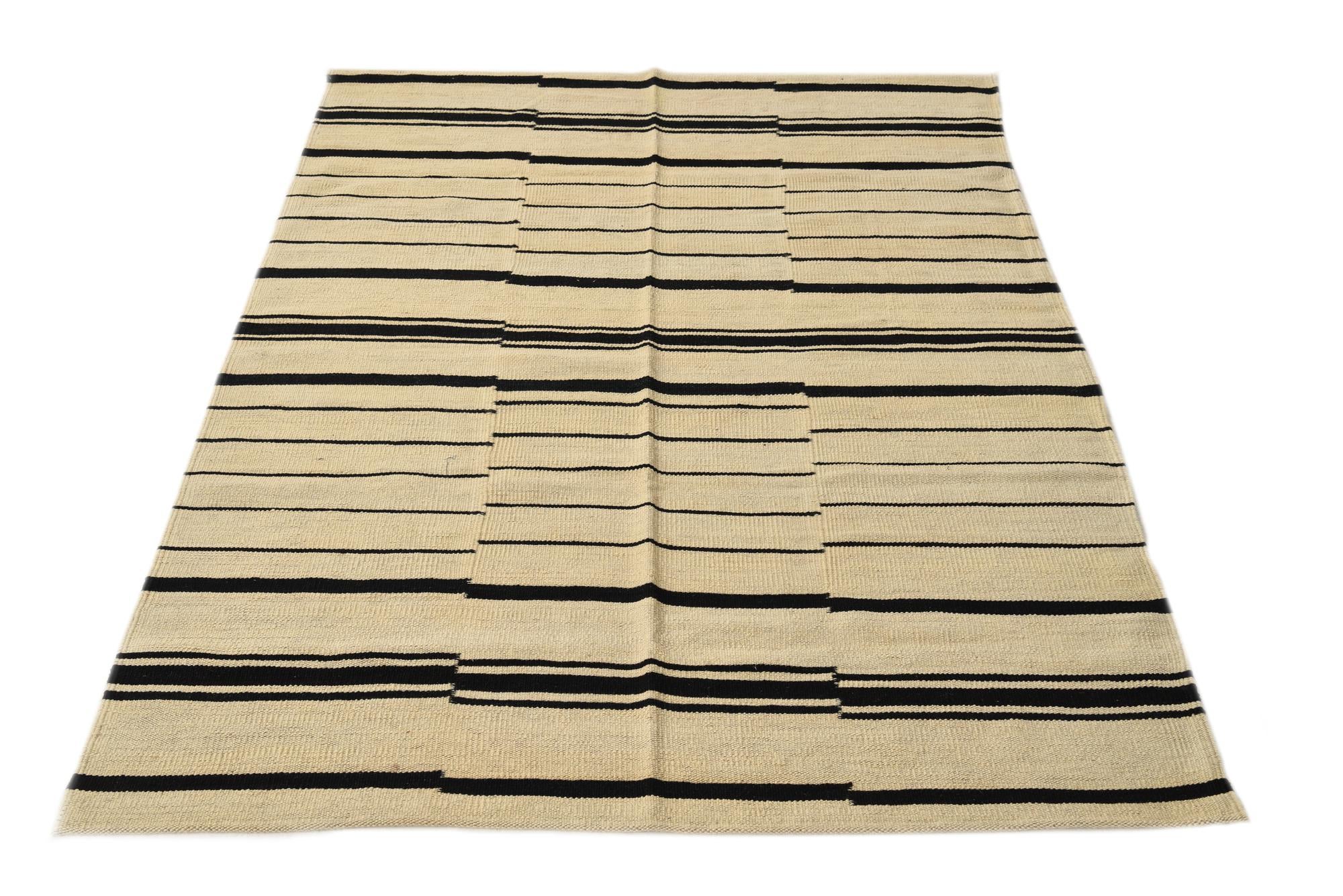 4' 1 x 5' 10 Hand Woven Kilim Modern Wool Rug