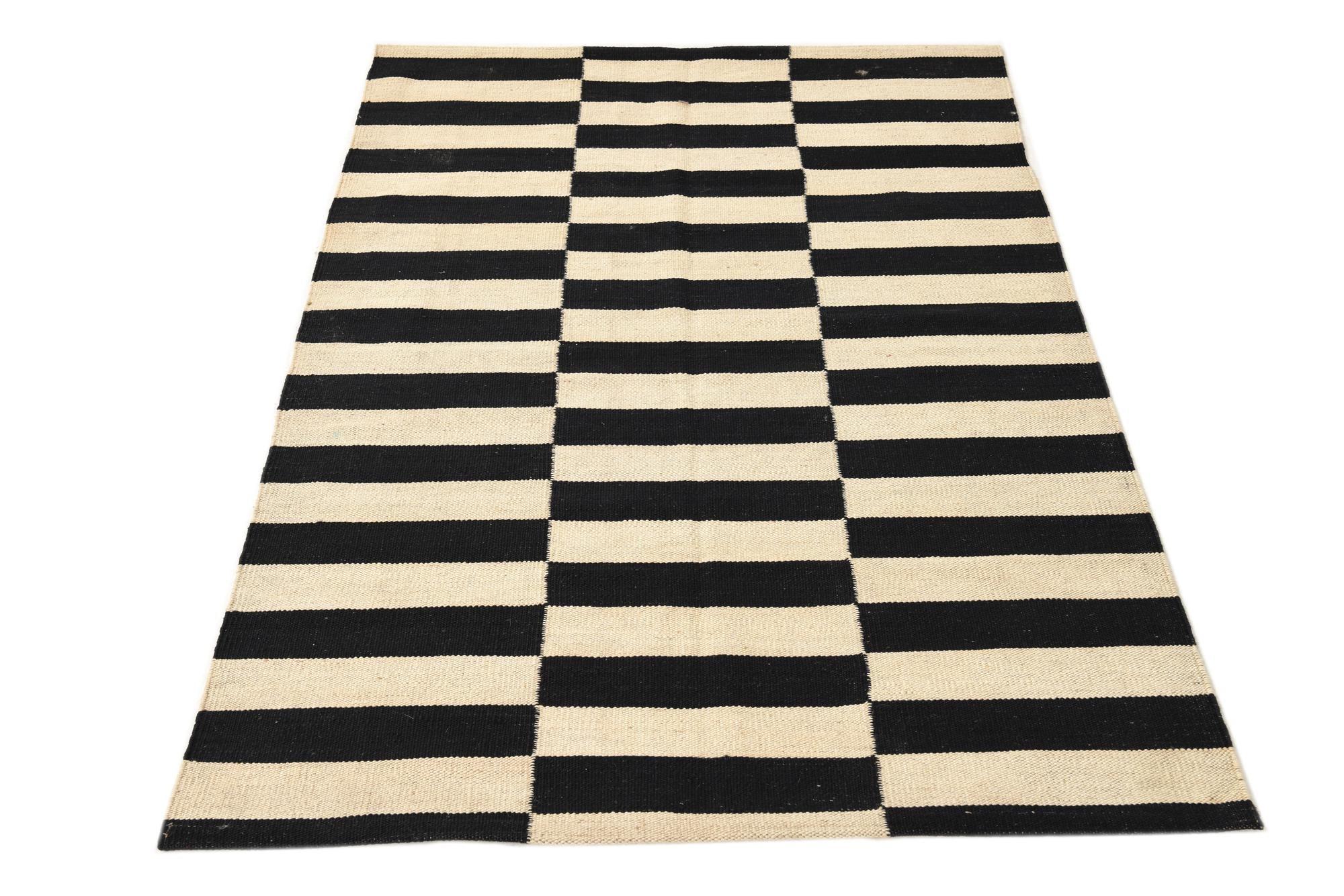 3' 4 x 4' 9 Hand Woven Kilim Modern Wool Rug