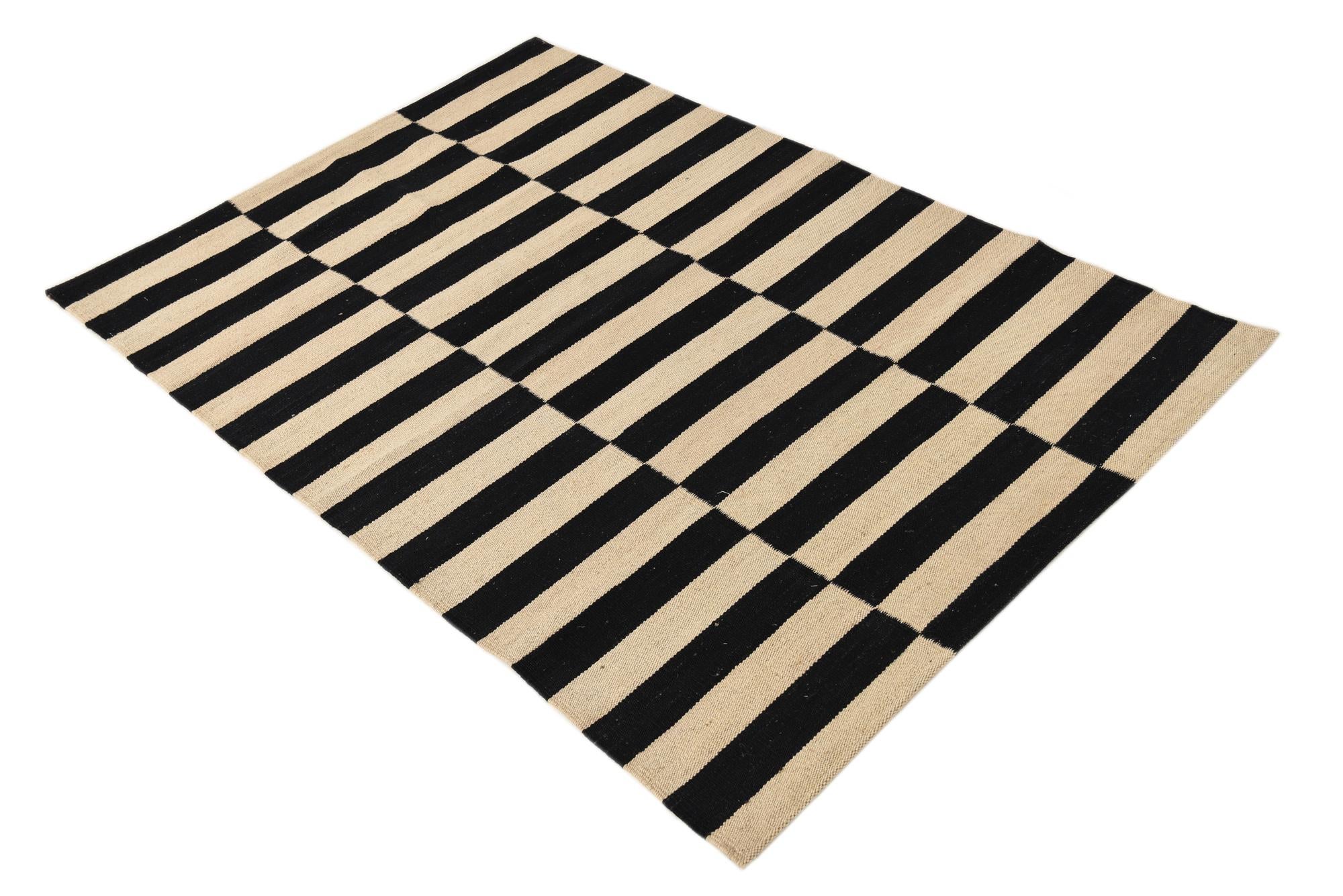 3' 4 x 4' 10 Hand Woven Kilim Modern Wool Rug