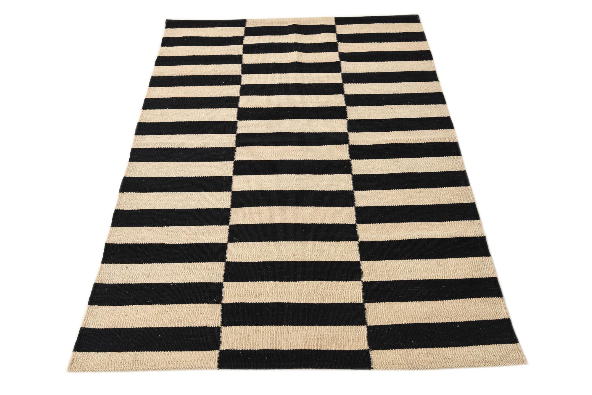 3' 4 x 4' 10 Hand Woven Kilim Modern Wool Rug