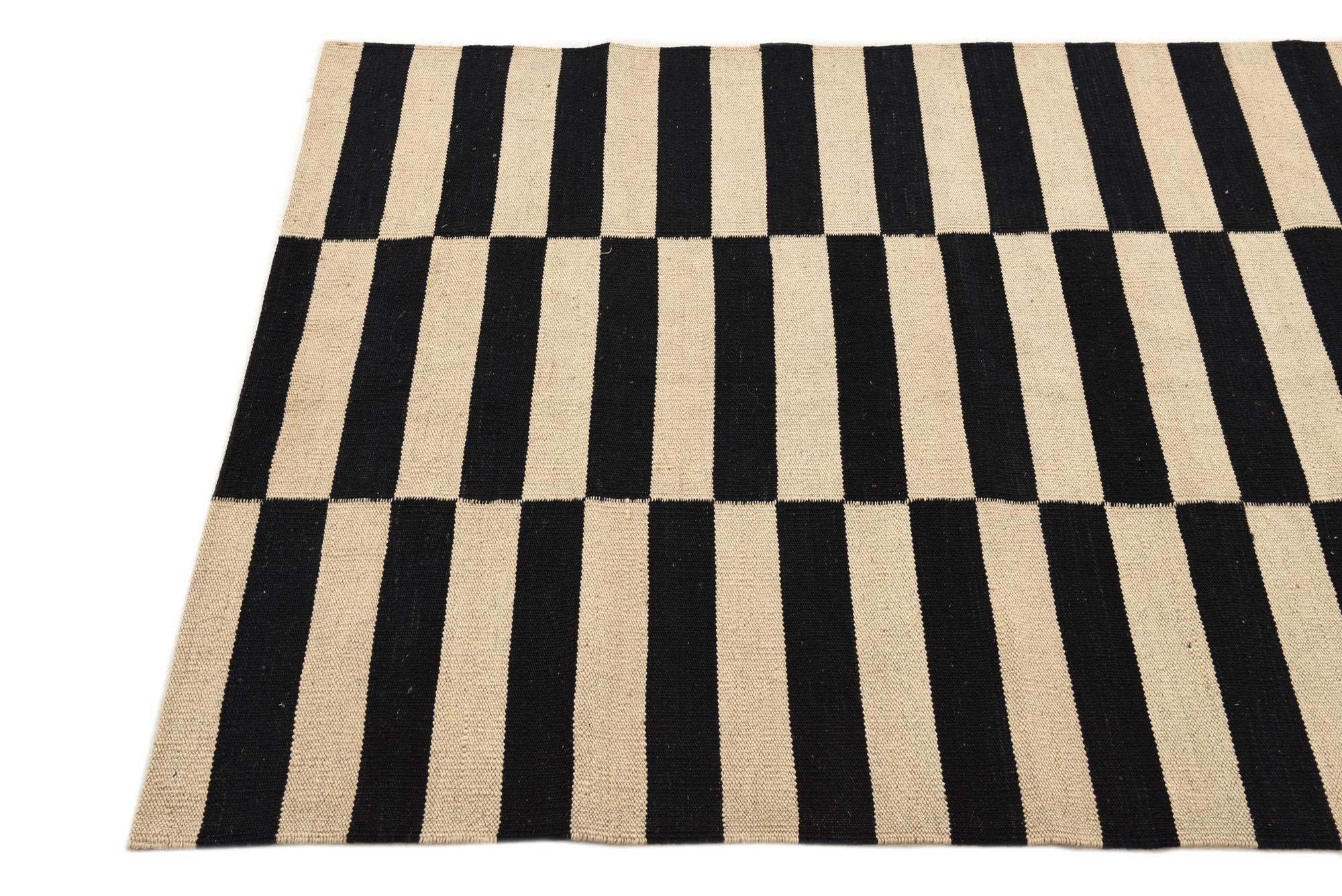 3' 4 x 4' 10 Hand Woven Kilim Modern Wool Rug