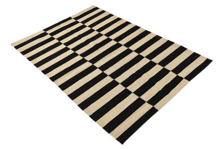 3' 4 x 4' 11 Hand Woven Kilim Modern Wool Rug