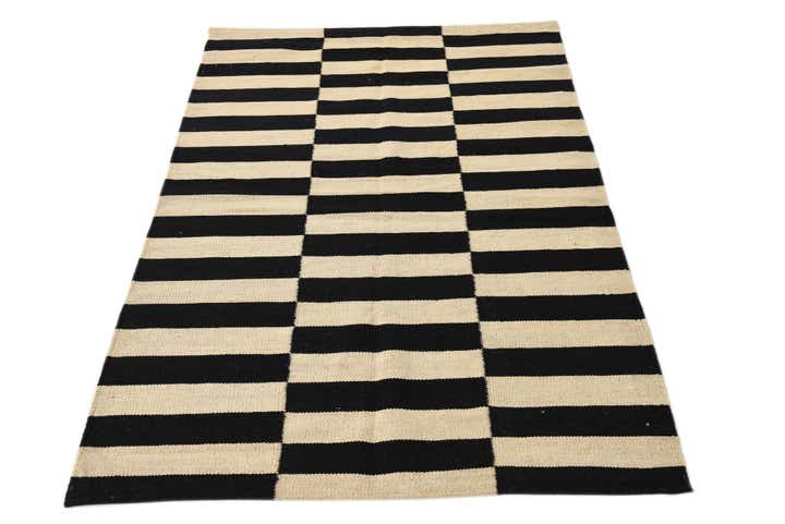 3' 4 x 4' 11 Hand Woven Kilim Modern Wool Rug