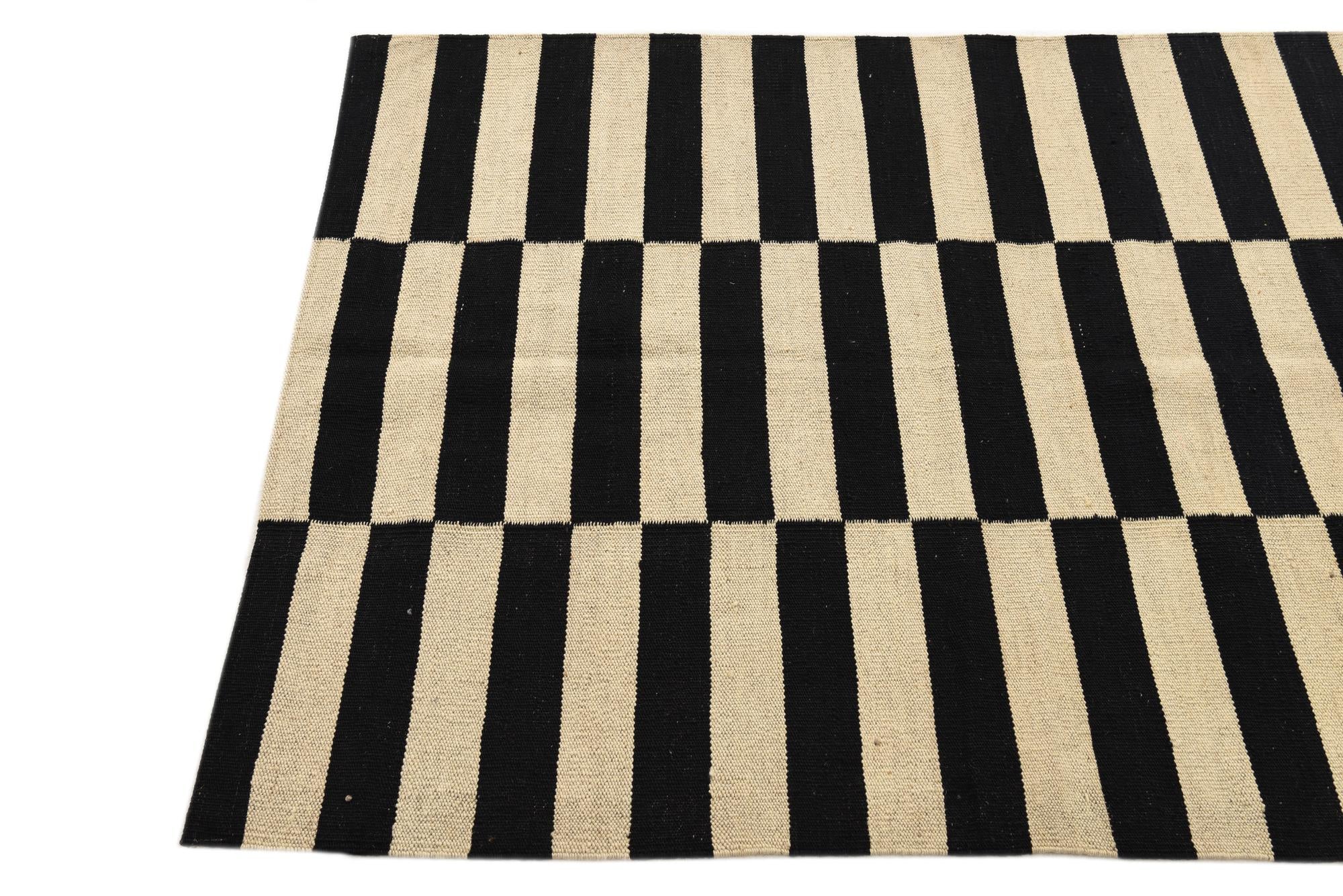 3' 4 x 4' 11 Hand Woven Kilim Modern Wool Rug
