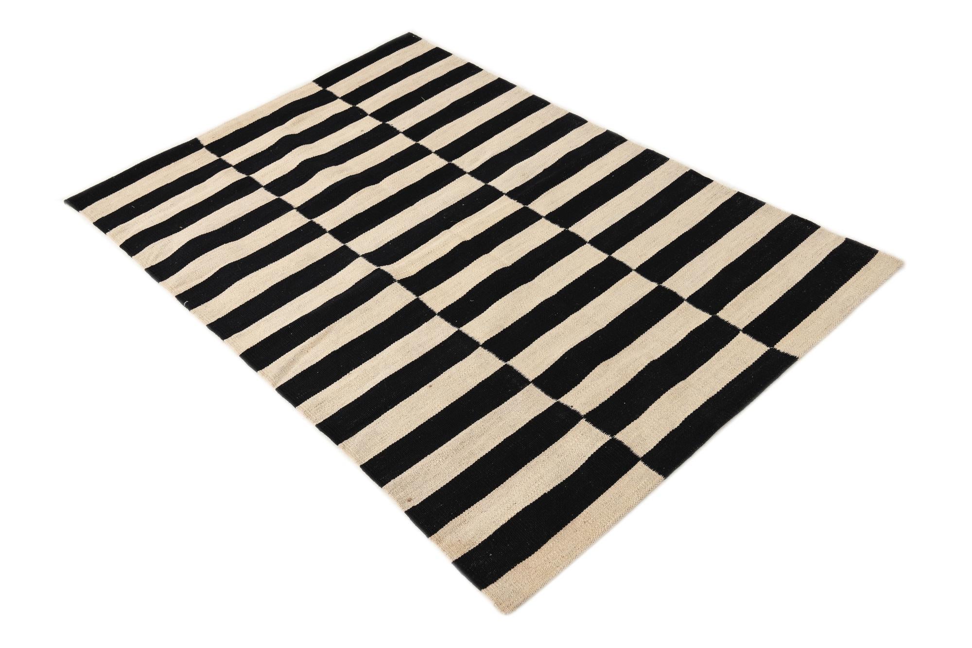 3' 2 x 4' 9 Hand Woven Kilim Modern Wool Rug