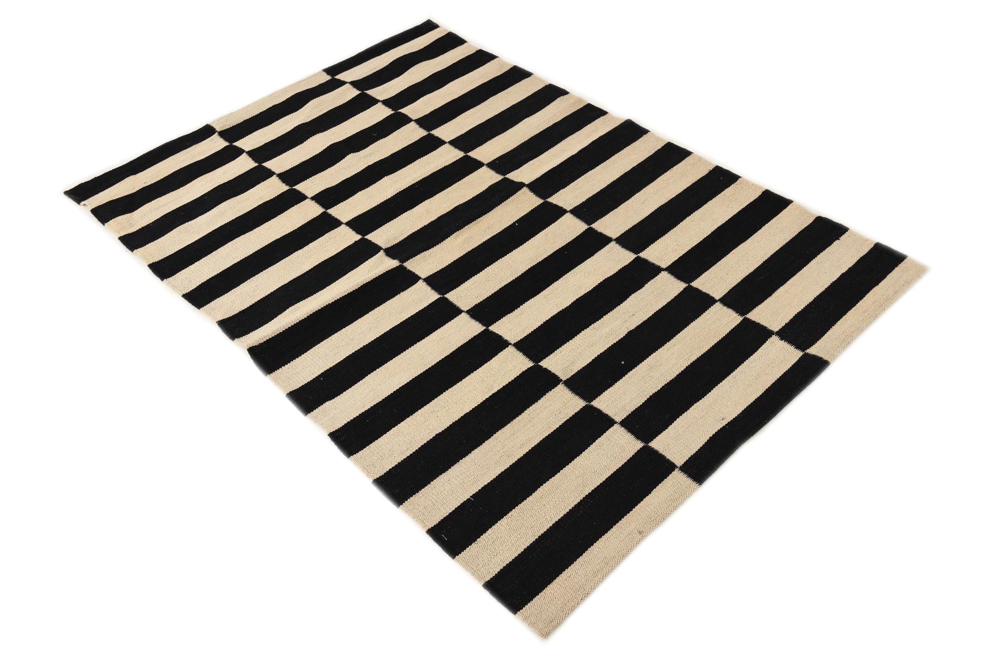 3' 4 x 4' 10 Hand Woven Kilim Modern Wool Rug