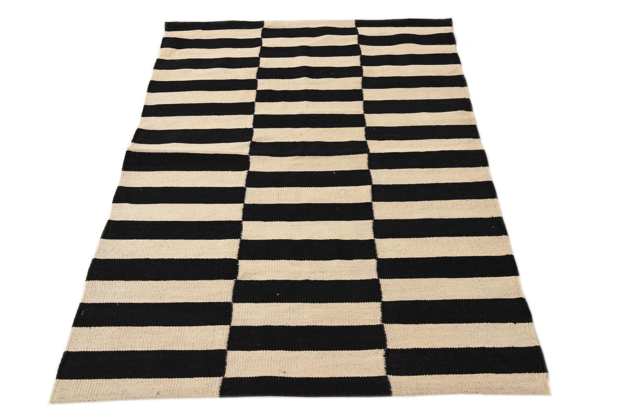 3' 4 x 4' 10 Hand Woven Kilim Modern Wool Rug