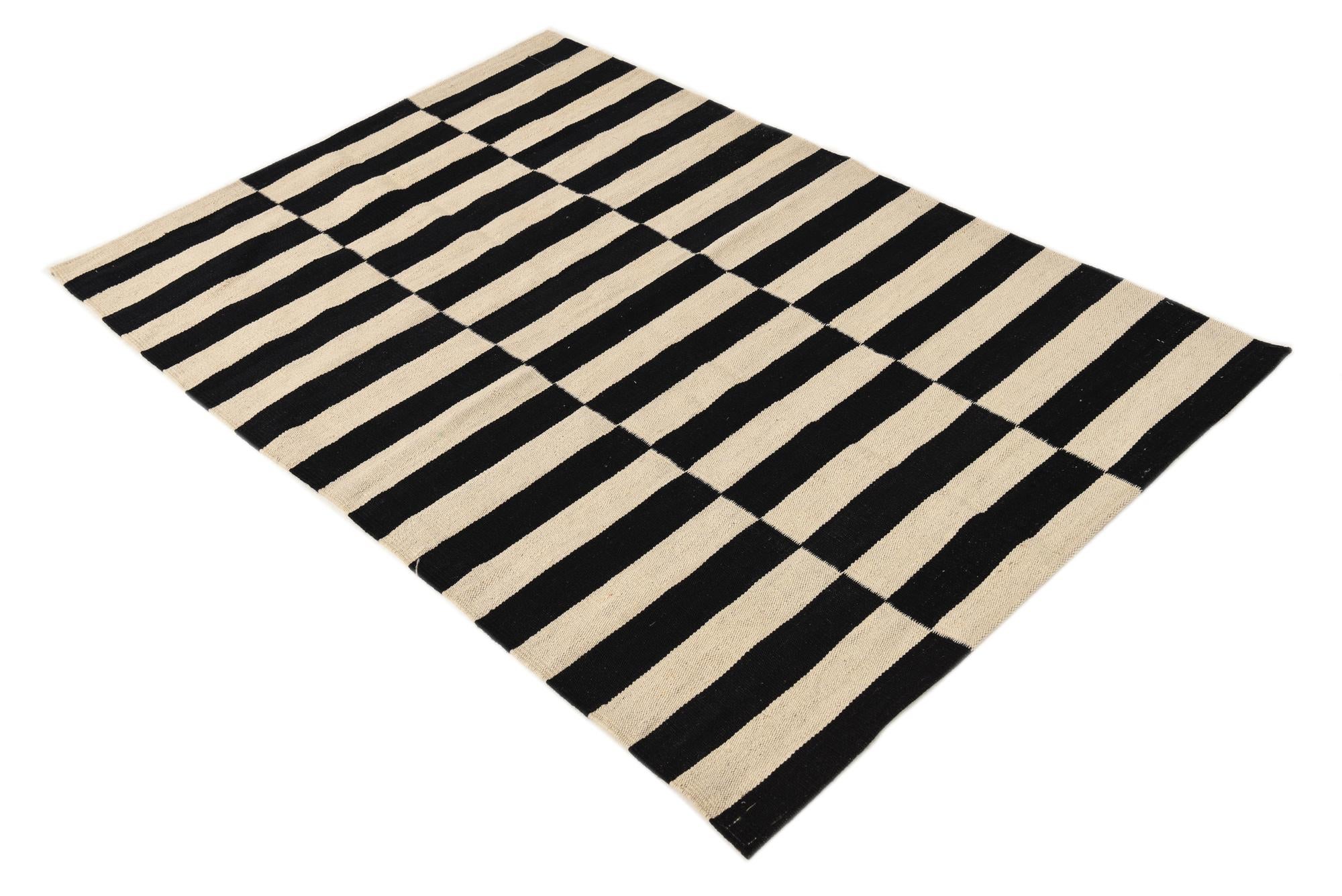 3' 4 x 4' 10 Hand Woven Kilim Modern Wool Rug