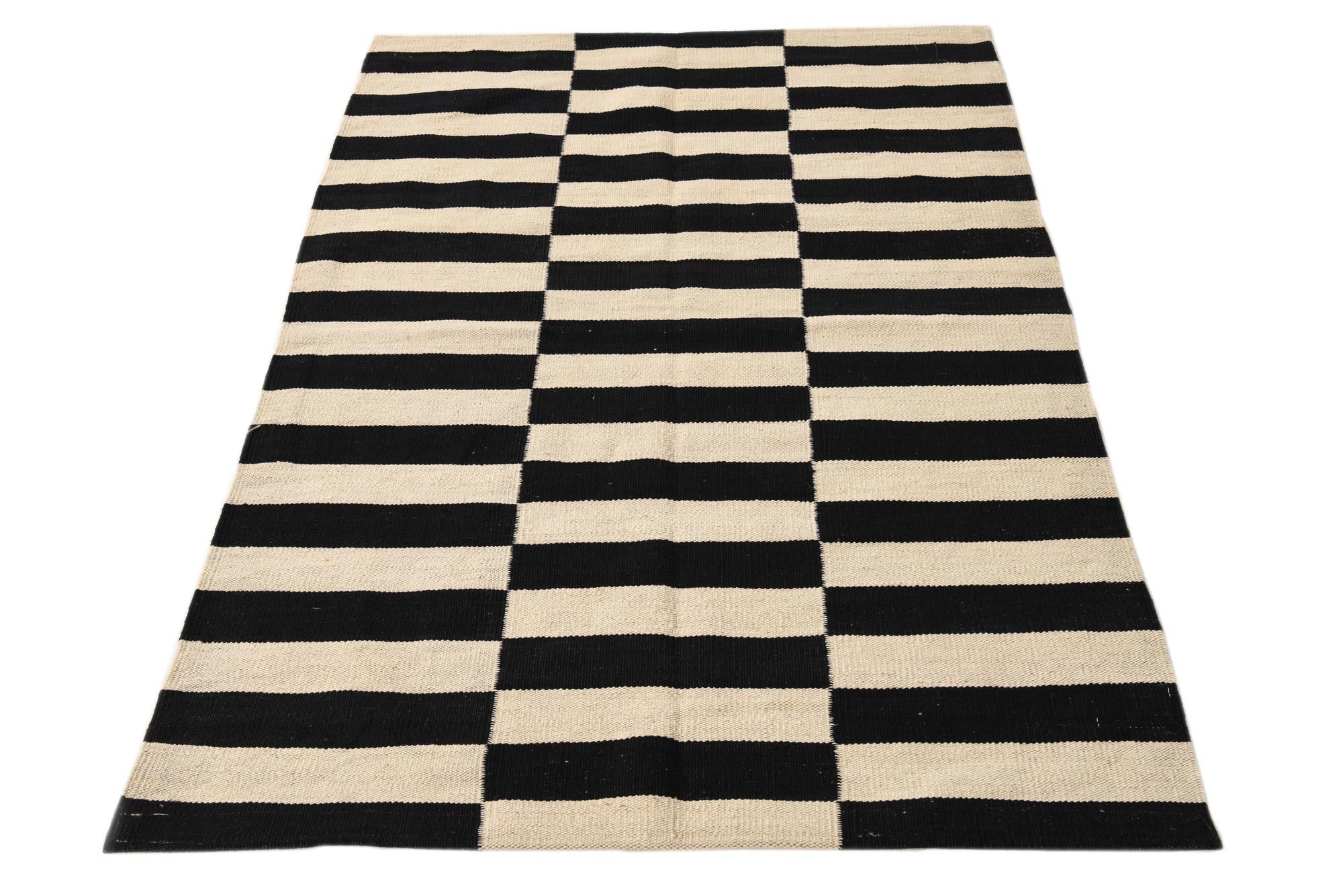 3' 4 x 4' 10 Hand Woven Kilim Modern Wool Rug