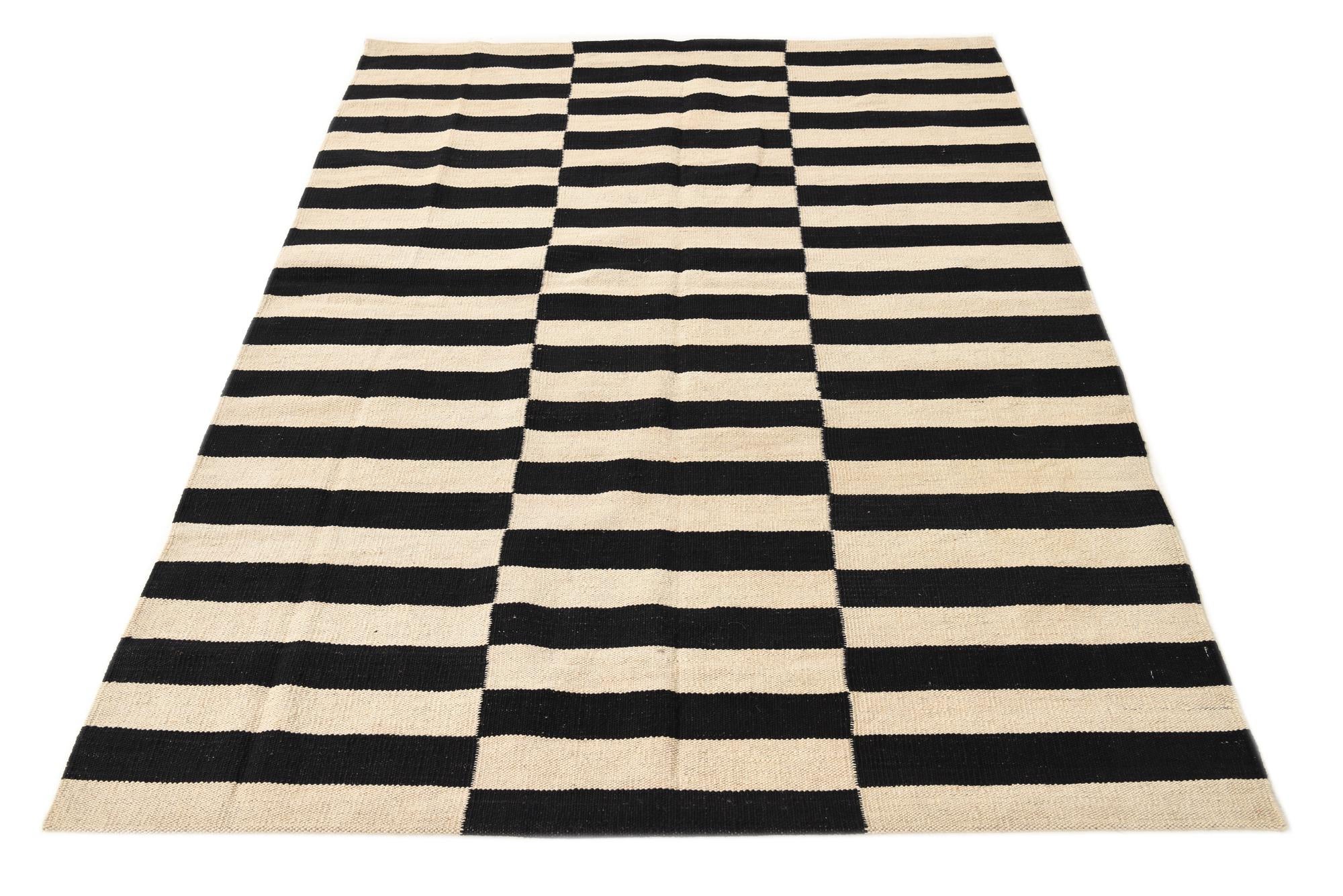 4' 3 x 5' 10 Hand Woven Kilim Modern Wool Rug