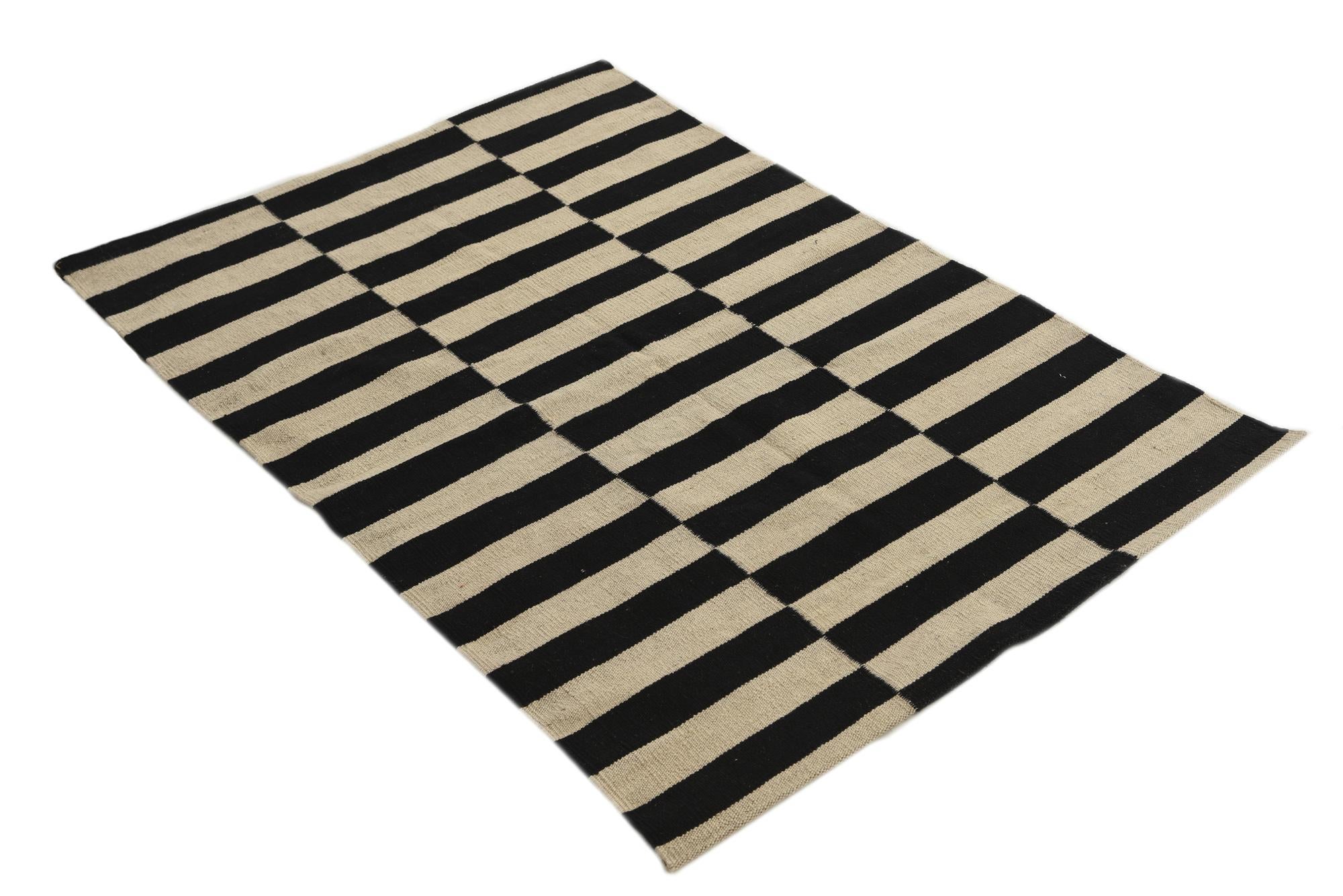 3' 4 x 4' 8 Hand Woven Kilim Modern Wool Rug