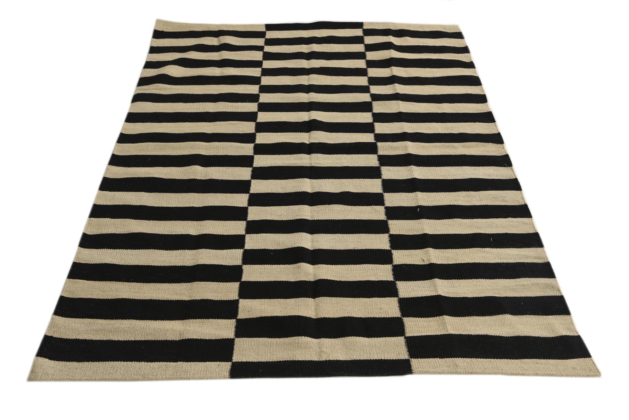 4' 3 x 5' 10 Hand Woven Kilim Modern Wool Rug