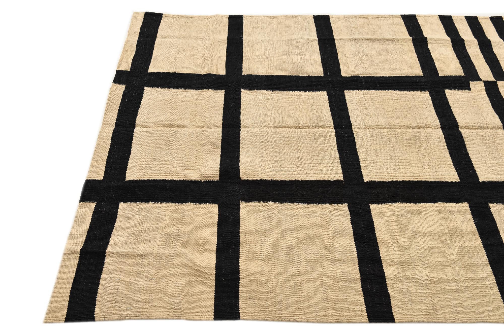 4' 1 x 5' 9 Hand Woven Kilim Modern Wool Rug