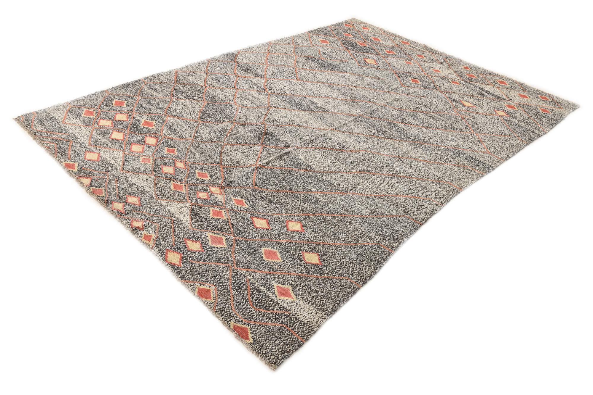 6' 3 x 9' 2 Hand Woven Kilim Modern Wool Rug