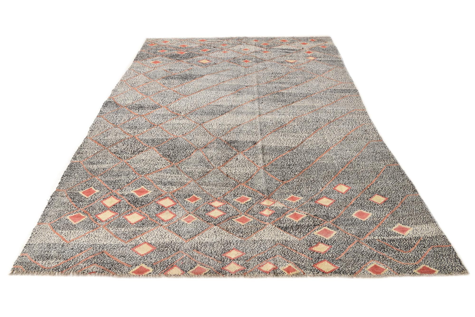6' 3 x 9' 2 Hand Woven Kilim Modern Wool Rug