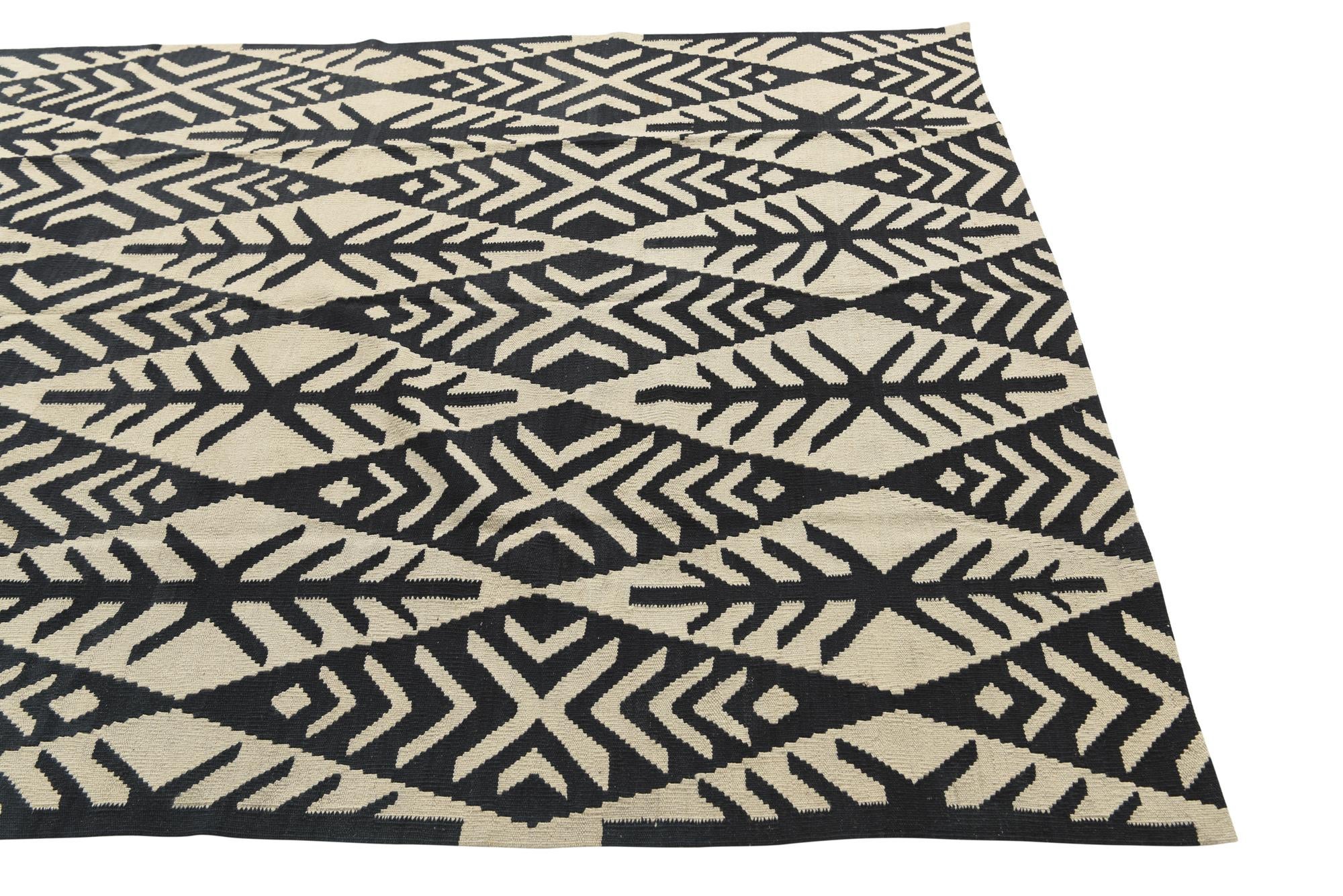 6' x 8' 6 Hand Woven Kilim Modern Wool Rug