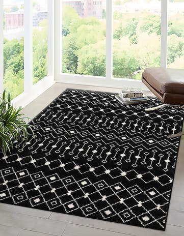 Black and White Moroccan Trellis Rug