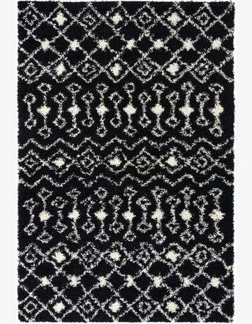 Black and White Moroccan Trellis Shag Rug