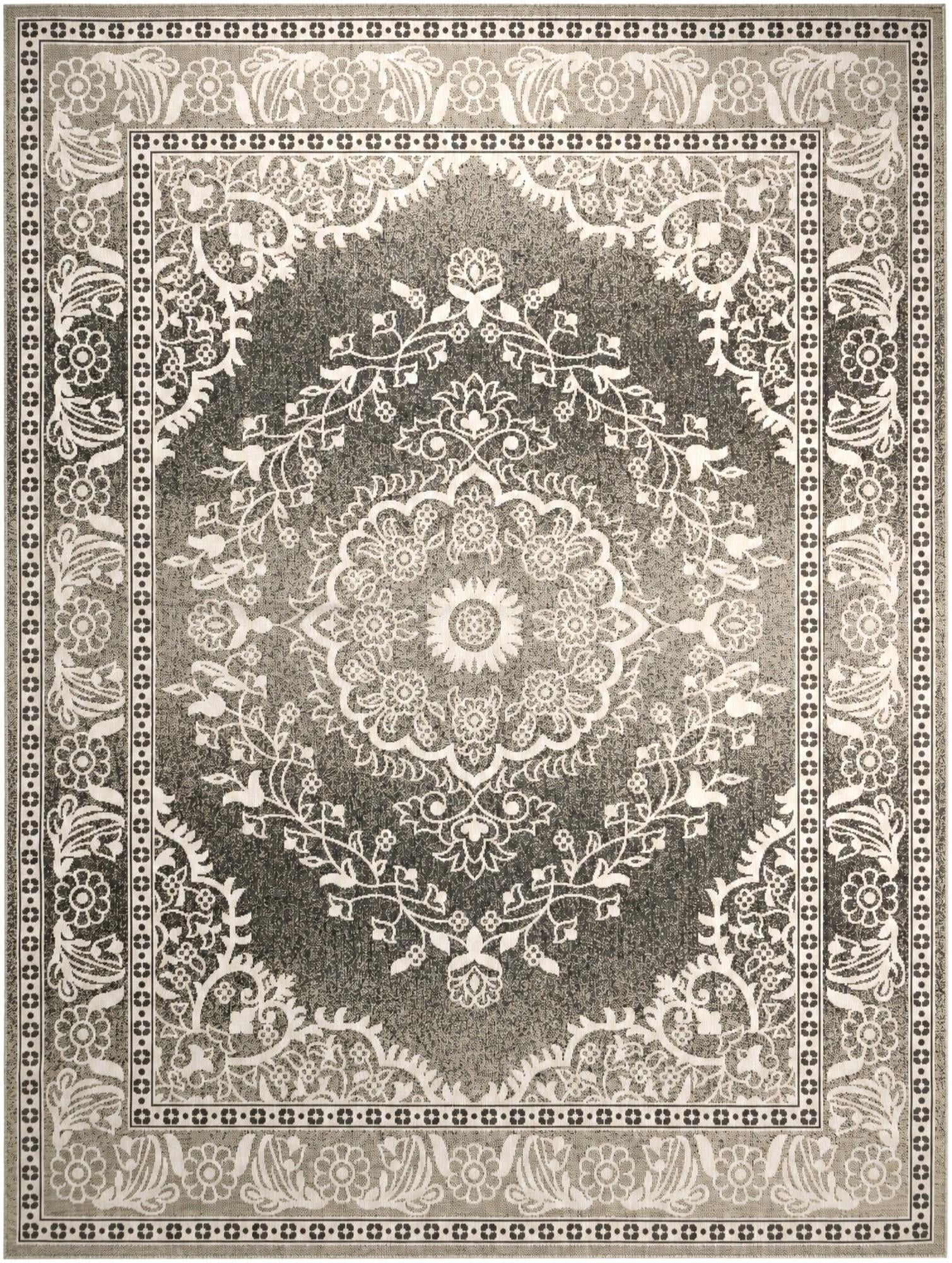 Black and White Easy-Clean Traditional Indoor / Outdoor Rug