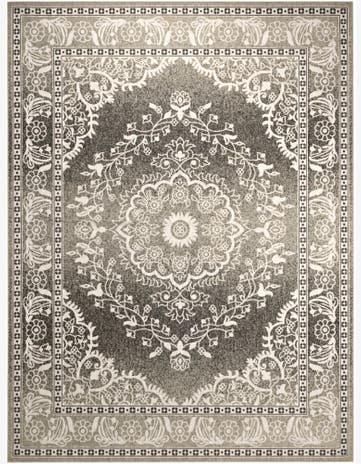 Black and White Easy-Clean Traditional Indoor / Outdoor Rug