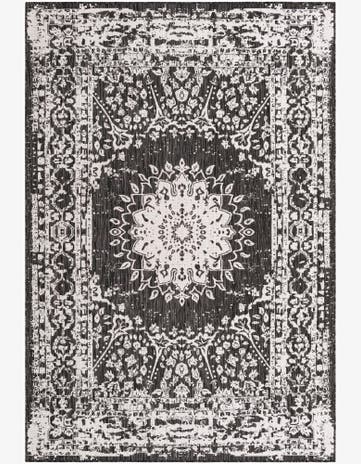 Black and White Easy-Clean Traditional Indoor / Outdoor Rug
