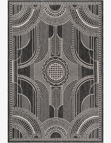 Black and White Easy-Clean Traditional Indoor / Outdoor Rug