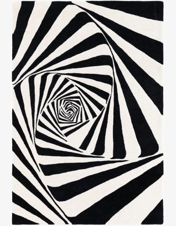 Black and White Vortex Wool Rug