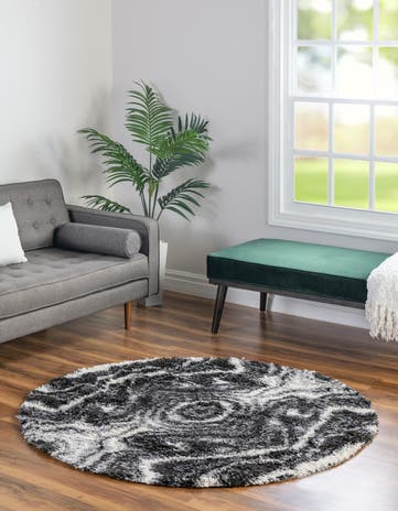 Black and White Athena Shag Round Rug