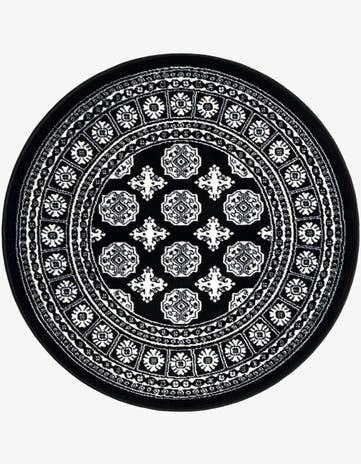 Black and White Bokhara Round Rug