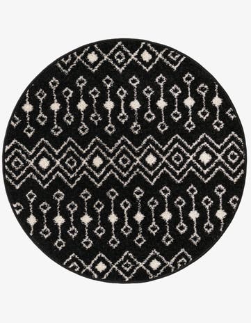 Black and White Moroccan Trellis Round Rug