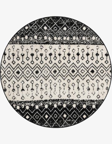 Black and White Moroccan Trellis Round Rug