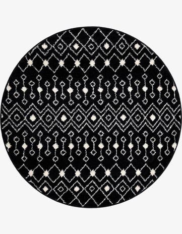 Black and White Moroccan Trellis Round Rug